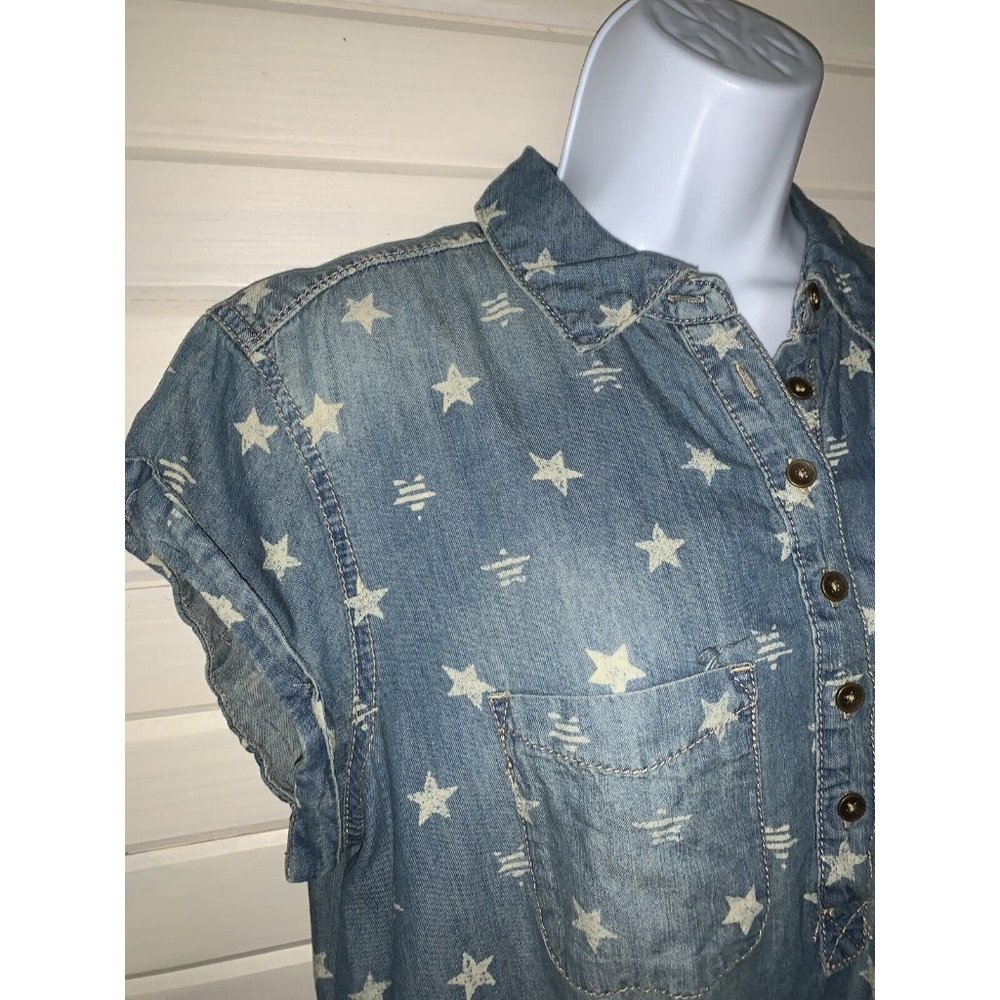 NWT SONOMA Goods For Life Sz MEDIUM Shirt Dress Chambray Denim Stars Pockets - Picture 4 of 12